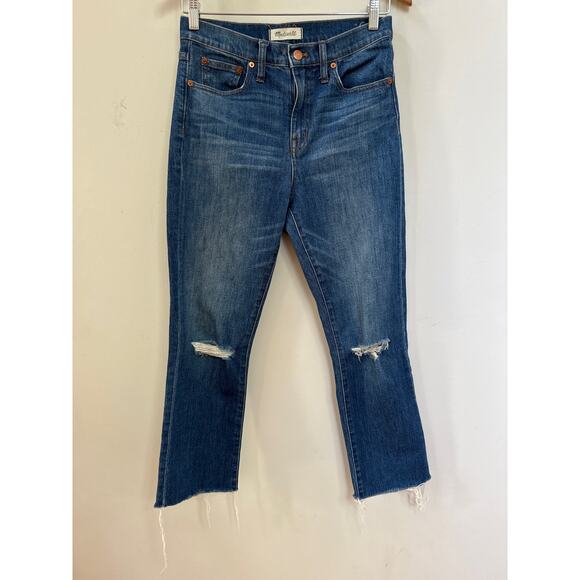 Madewell Denim - Madewell 10” High Rise Distressed Demi Bootcut Jeans Raw Hem Sz 28 Classic